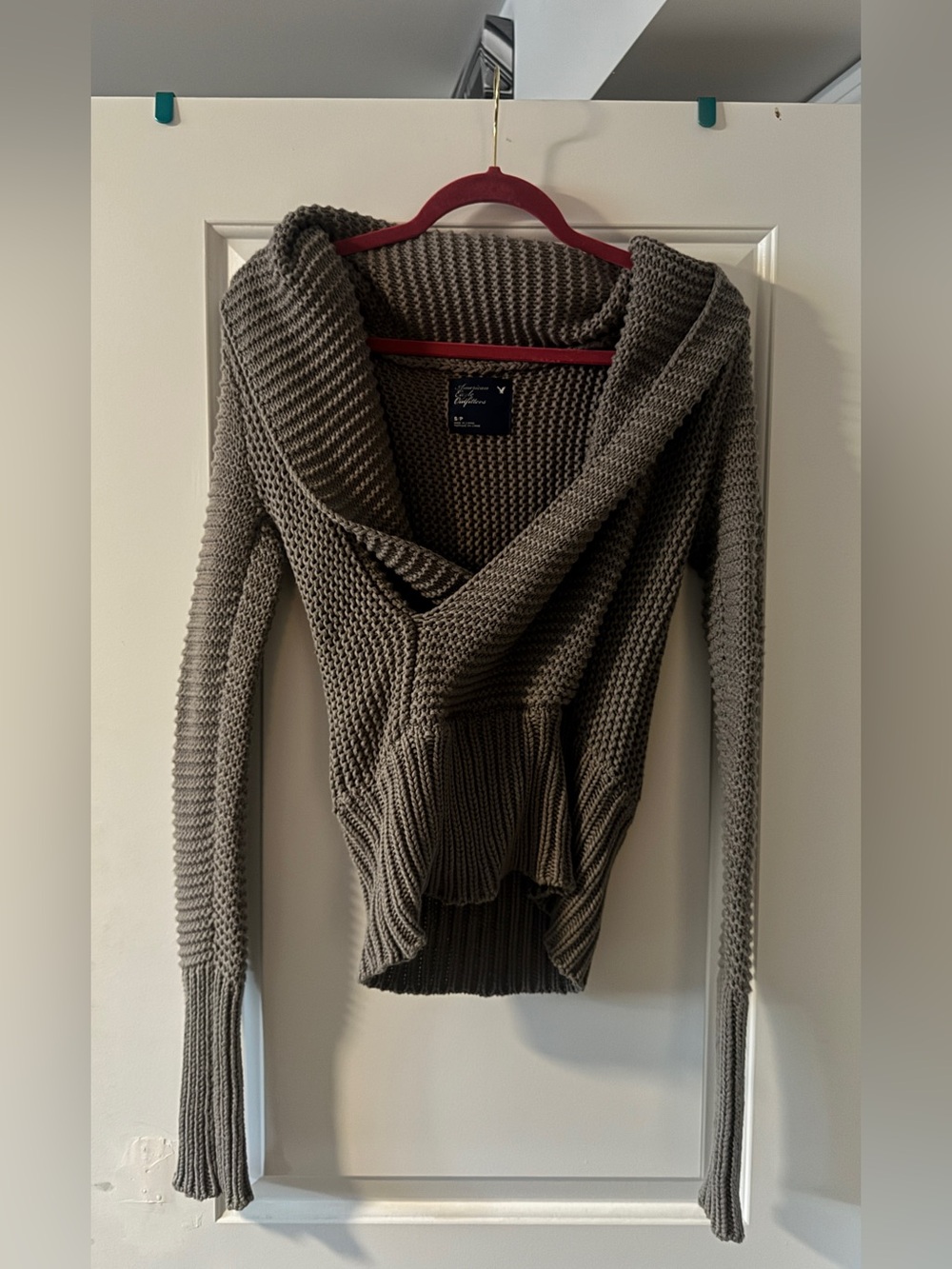 American Eagle Outfitters Grey Shawl-Collar Knit Pullover